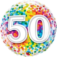 50th Rainbow Confetti Age Foil Balloon 18"