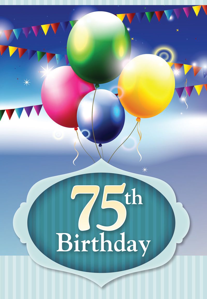 75th Birthday Card Balloon Blue - Dollarpapa