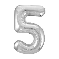 Silver Jumbo Number 5 Foil Balloon 34" Helium Inflated